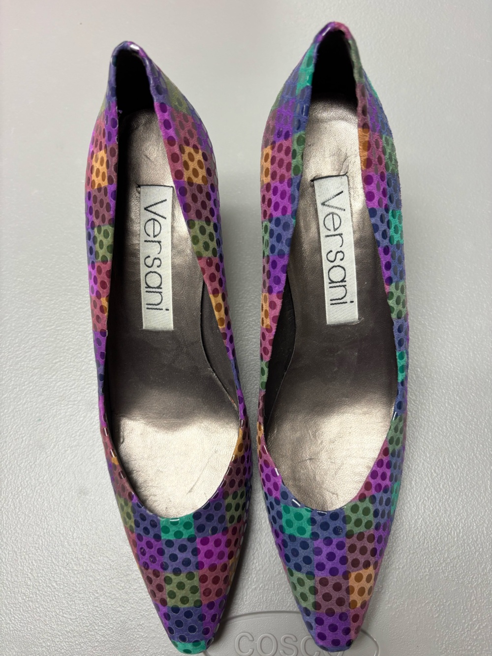 Versani Multicolor Polka Dot Pointed Toe Flats - Purple, Green, Blue, Orange
